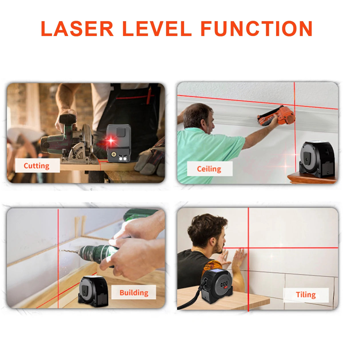 Mètre Laser 3 en 1, ruban à mesurer de 5m, 60M/196 pieds/40M/131 pieds, outil de mesure, ligne transversale, niveau Laser, boucle
