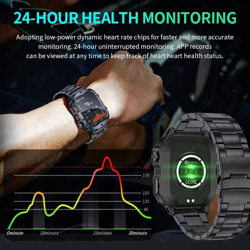 2024 Rugged Military Smart Watch Men Outdoor Watches Lp68 Waterproof 2.01" Al Voice Bluetooth Call Smartwatch for Android Los