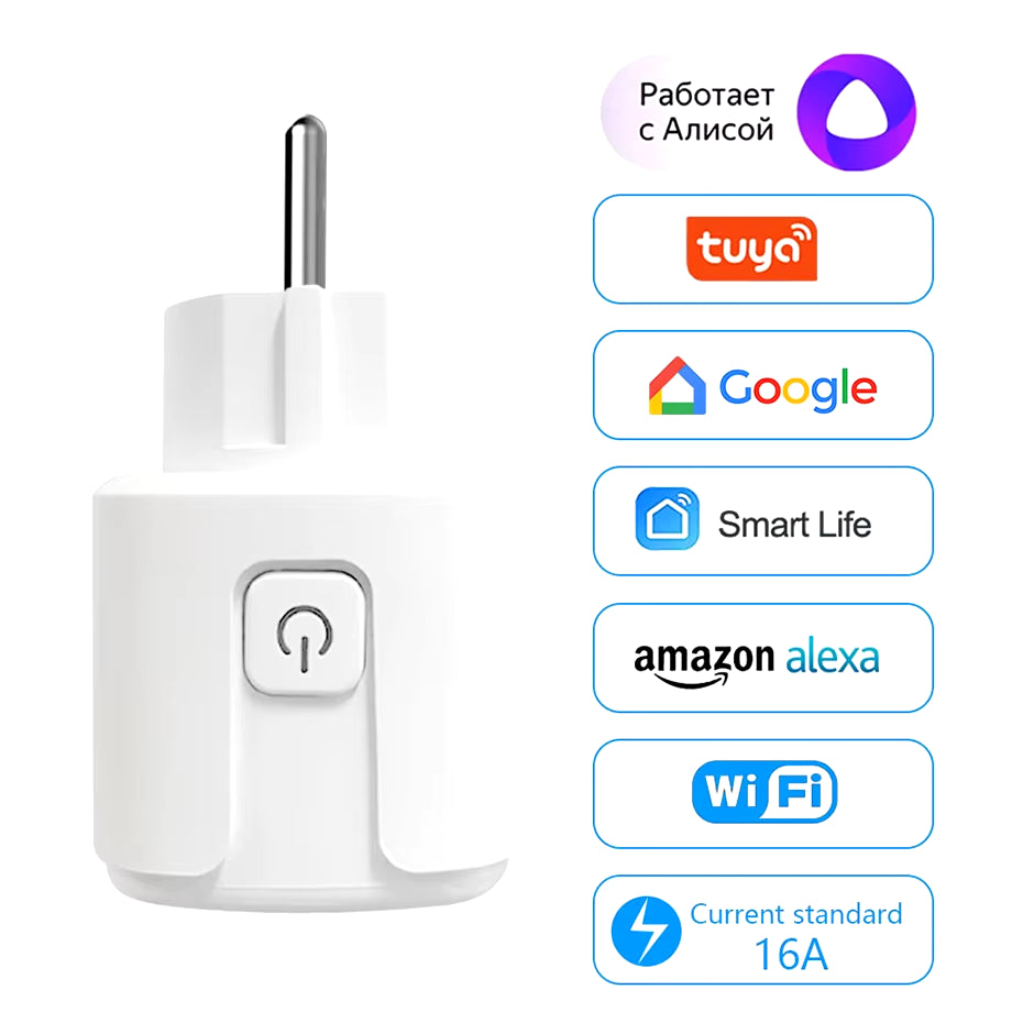 Wifi Smart Plug Sockets 16A EU Plug Tuya Smart Life APP Work with Alexa Google Home Smart-Home Automation EU UK Plug Yandex