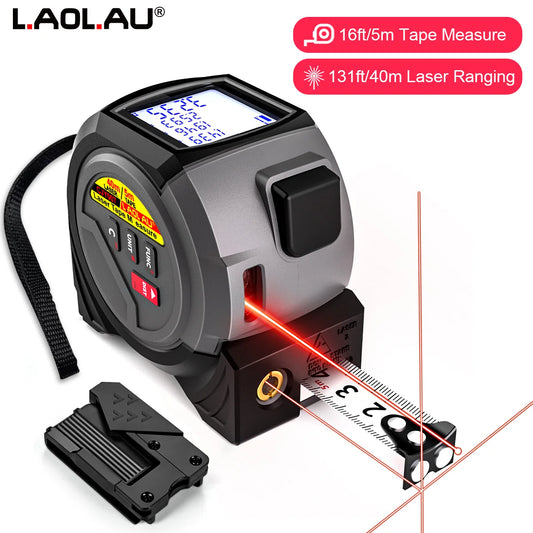 Mètre Laser 3 en 1, ruban à mesurer de 5m, 60M/196 pieds/40M/131 pieds, outil de mesure, ligne transversale, niveau Laser, boucle