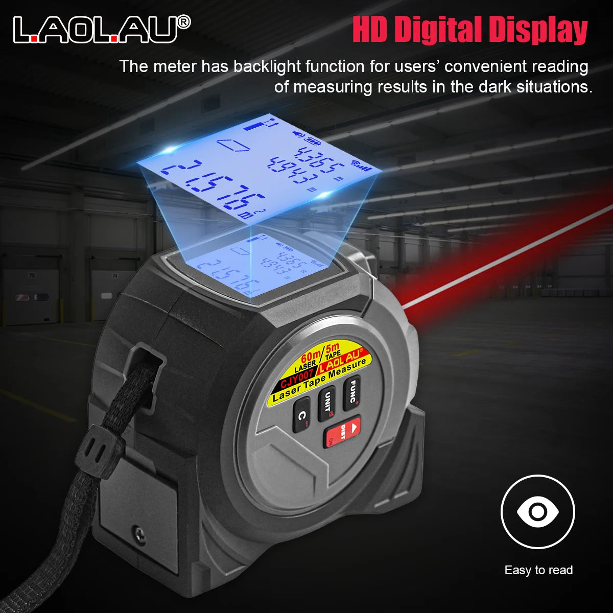 Mètre Laser 3 en 1, ruban à mesurer de 5m, 60M/196 pieds/40M/131 pieds, outil de mesure, ligne transversale, niveau Laser, boucle