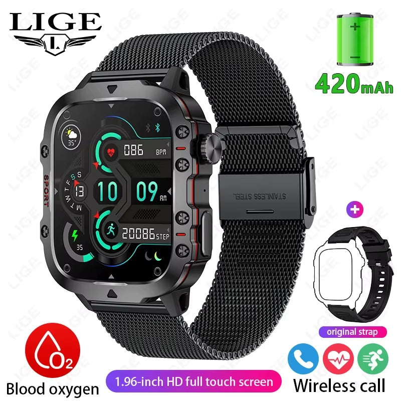 2024 Rugged Military Smart Watch Men Outdoor Watches Lp68 Waterproof 2.01" Al Voice Bluetooth Call Smartwatch for Android Los